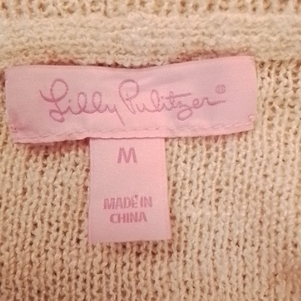 Lilly Pulitzer Peach Open Cardi, Size M, Viscose/Polyester.